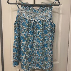 LOFT Blue and White Floral Sleeveless Blouse